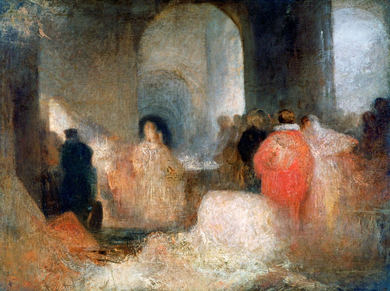 Middag i ett stort rum med figurer i kostym, c1830-1835 av Joseph Mallord William Turner