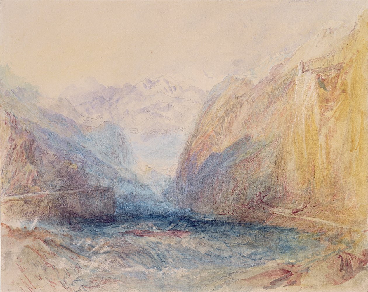 Domleschg-dalen, nära Rothenbrunnen, med utsikt mot Rhazuns av Joseph Mallord William Turner