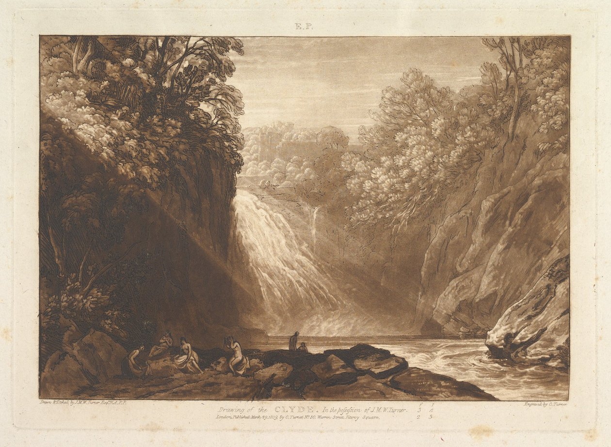 Ritning av Clyde Liber Studiorum, del IV, skylt 18, 29 mars 1809. av Joseph Mallord William Turner