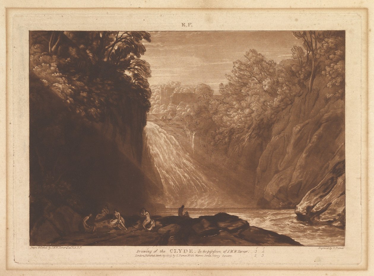 Ritning av Clyde Liber Studiorum, del IV, skylt 18, 29 mars 1809. av Joseph Mallord William Turner