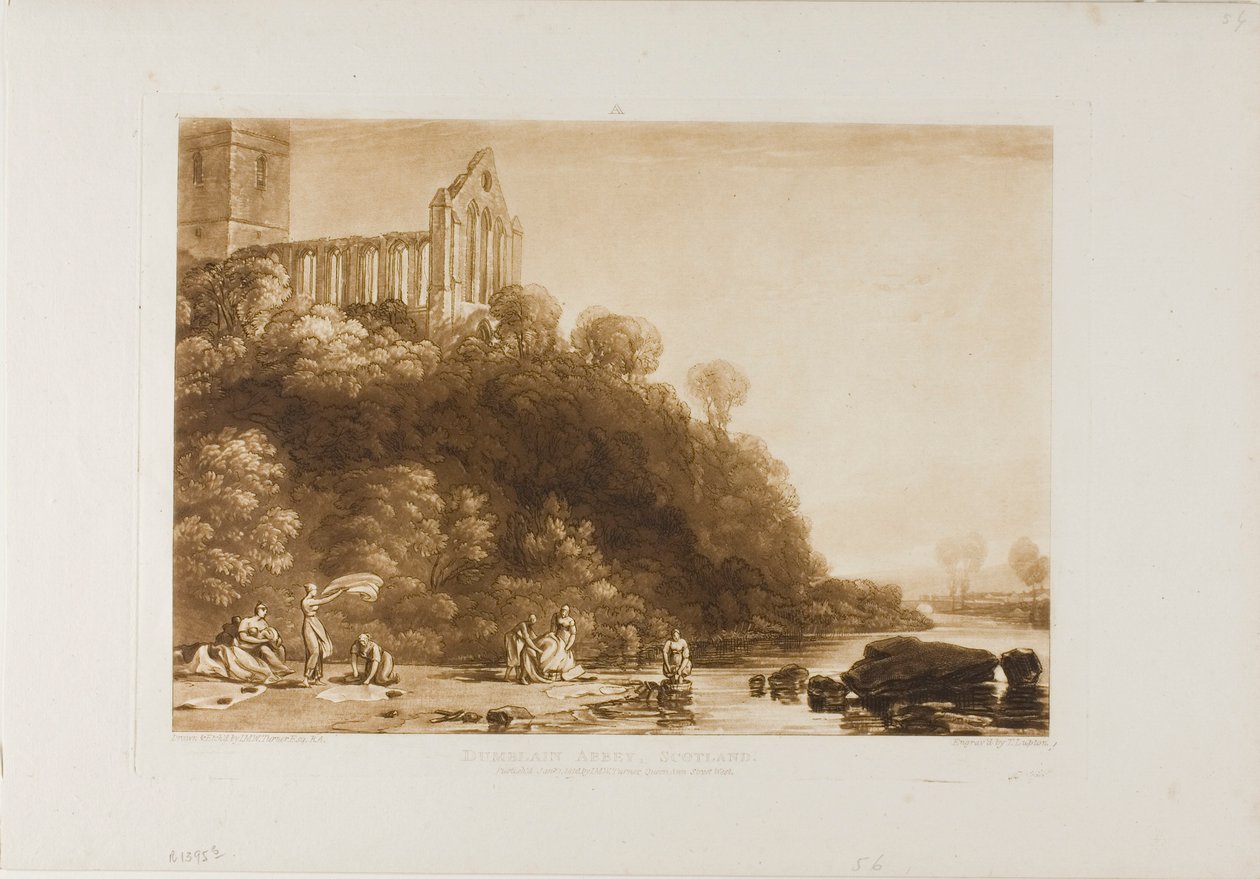 Dumblain Abbey, skylt 56 från Studieboken av Joseph Mallord William Turner