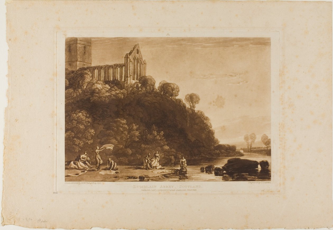 Dumblain Abbey, skylt 56 från Studieboken av Joseph Mallord William Turner
