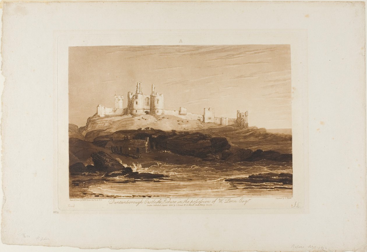 Dunstanborough Castle, skylt 14 från Liber Studiorum av Joseph Mallord William Turner