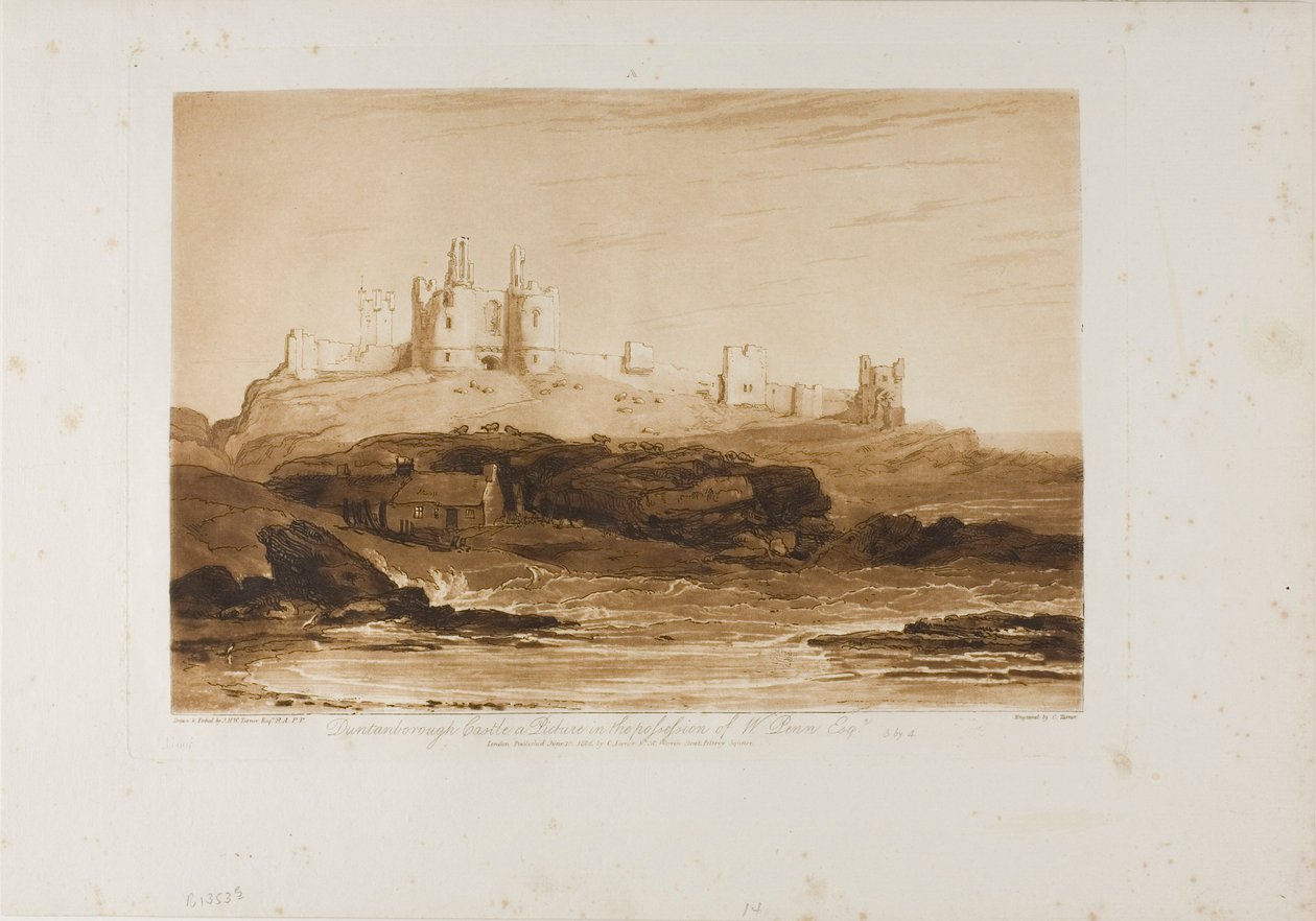 Dunstanborough Castle, skylt 14 från Liber Studiorum av Joseph Mallord William Turner