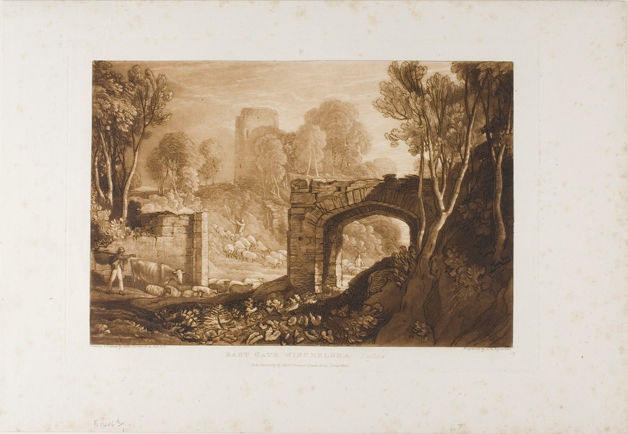 East Gate, Winchelsea, skylt 67 från Liber Studiorum av Joseph Mallord William Turner