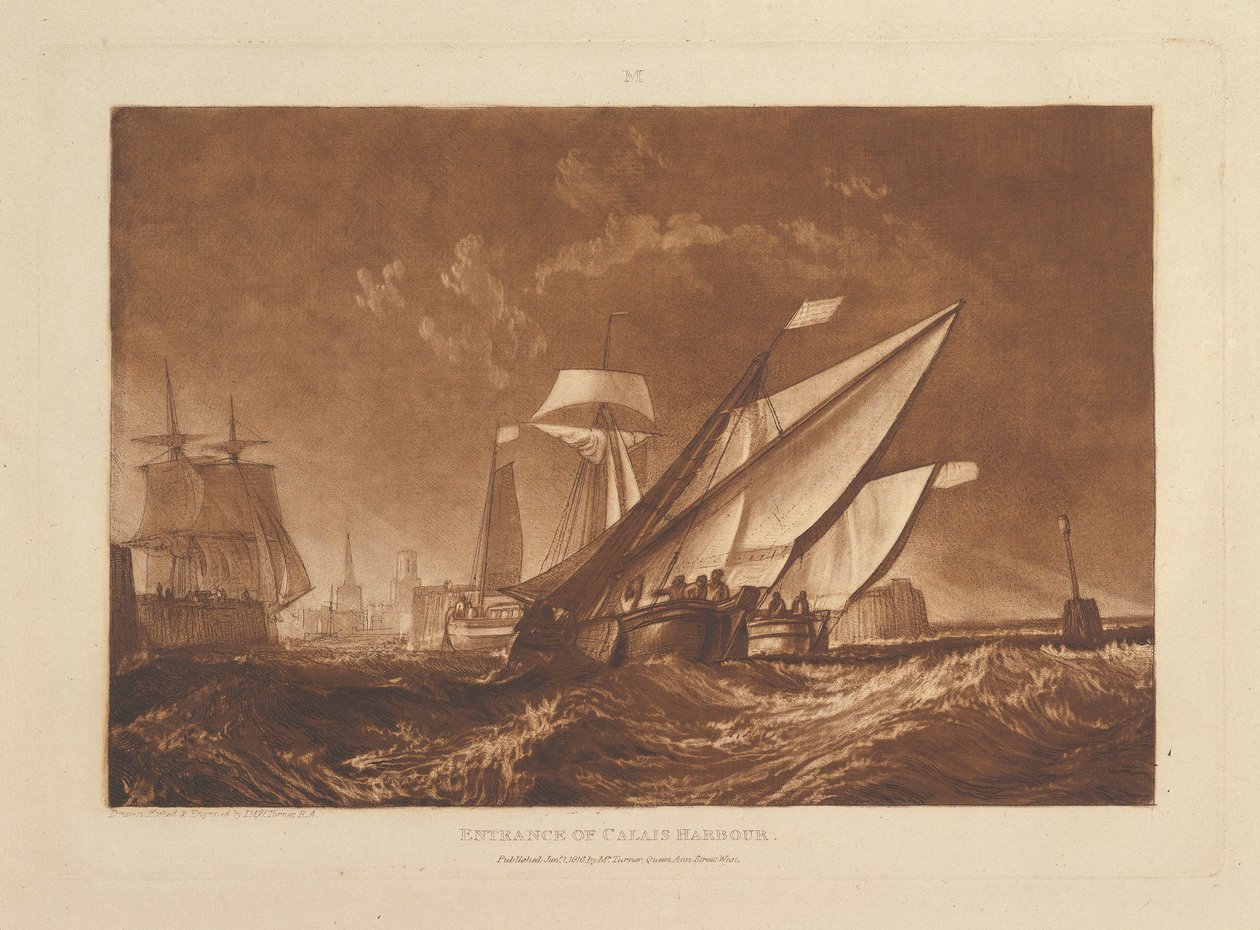 Inloppet till Calais hamn, del XI, plansch 55 ur ”Liber Studiorum” av Joseph Mallord William Turner