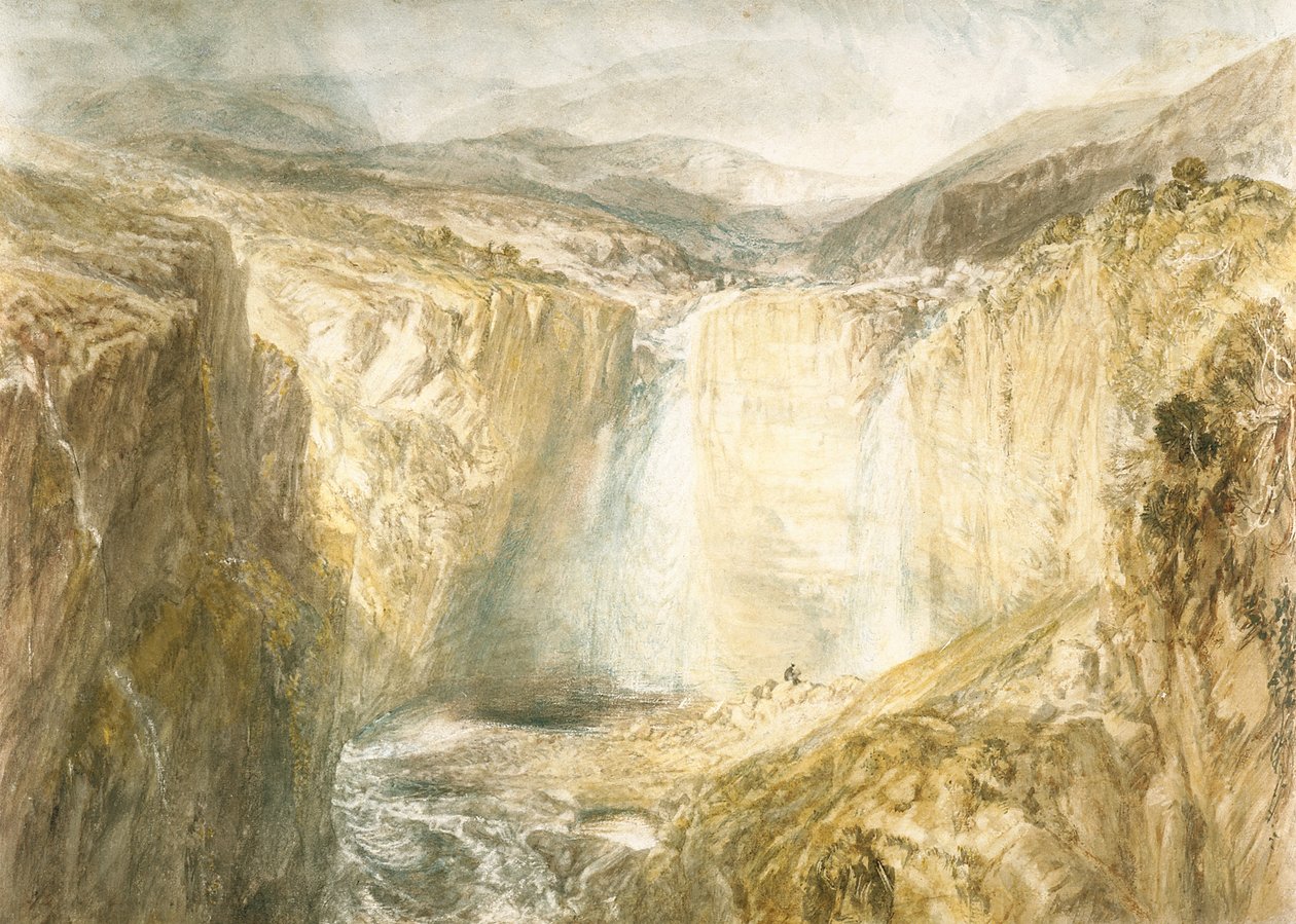 Fall Of The Tees, Yorkshire (akvarell över penna på benvitt vävt papper) av Joseph Mallord William Turner