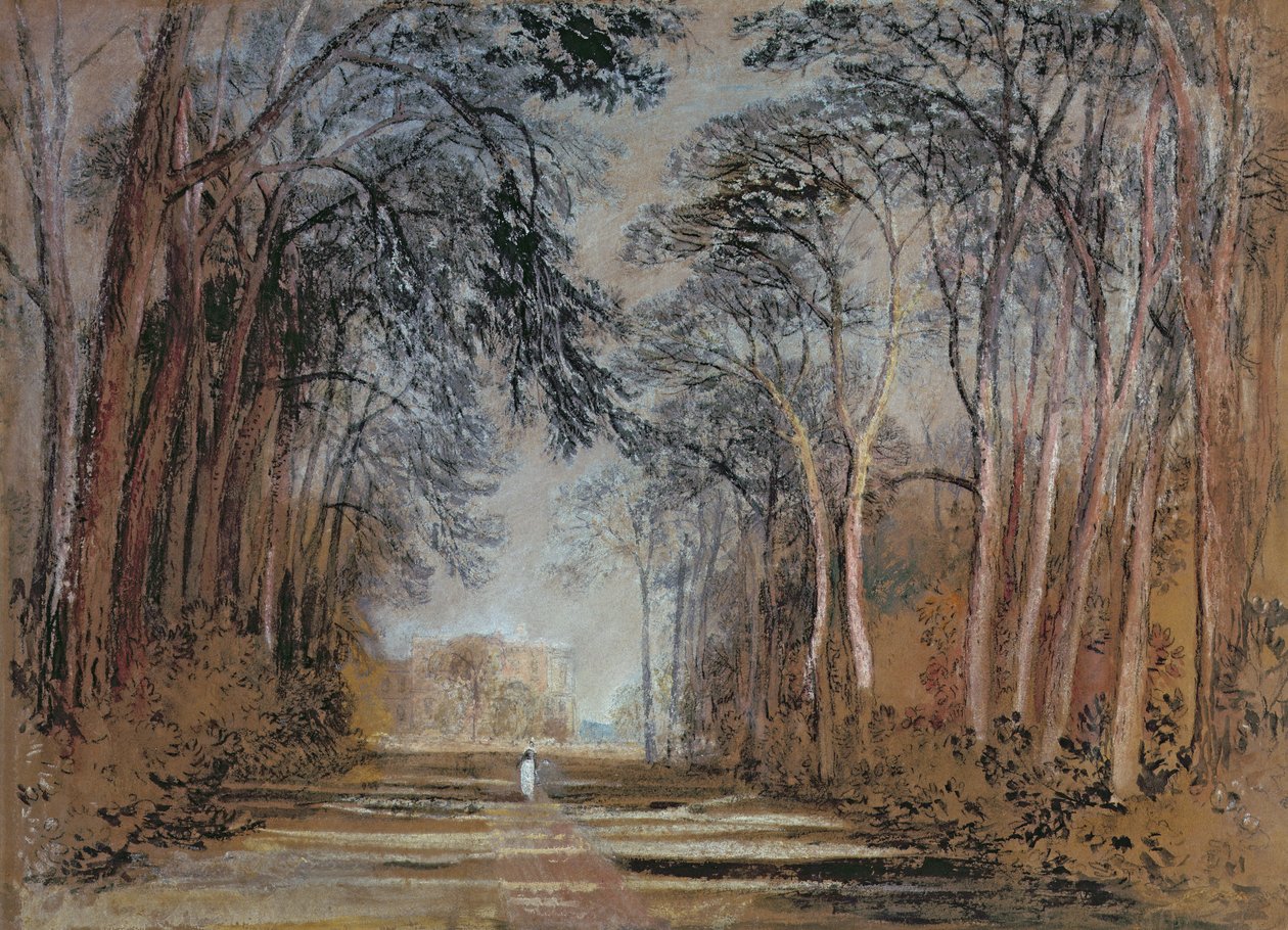 Farnley Avenue, Farnley Hall, Yorkshire (penna, krita, akvarell, gouache och vatten) av Joseph Mallord William Turner