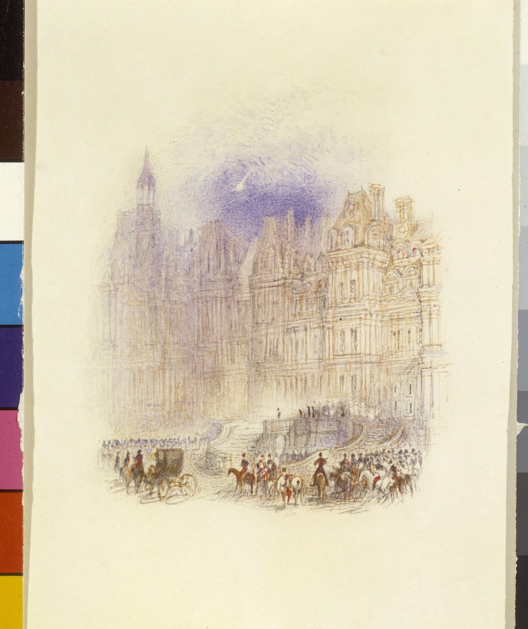 Fontainebleau: The Departure Of Napoleon (akvarell förstärkt med penna och rött bläck på vitt papper) av Joseph Mallord William Turner