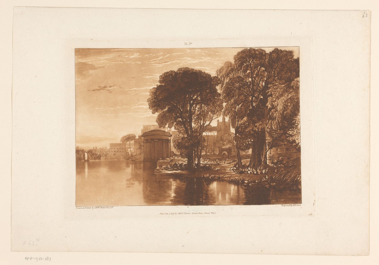 Utsikt över Isleworth från Themsen Isleworth Landskapsstudier (serietitel) Liber Studiorum (serietitel) av Joseph Mallord William Turner