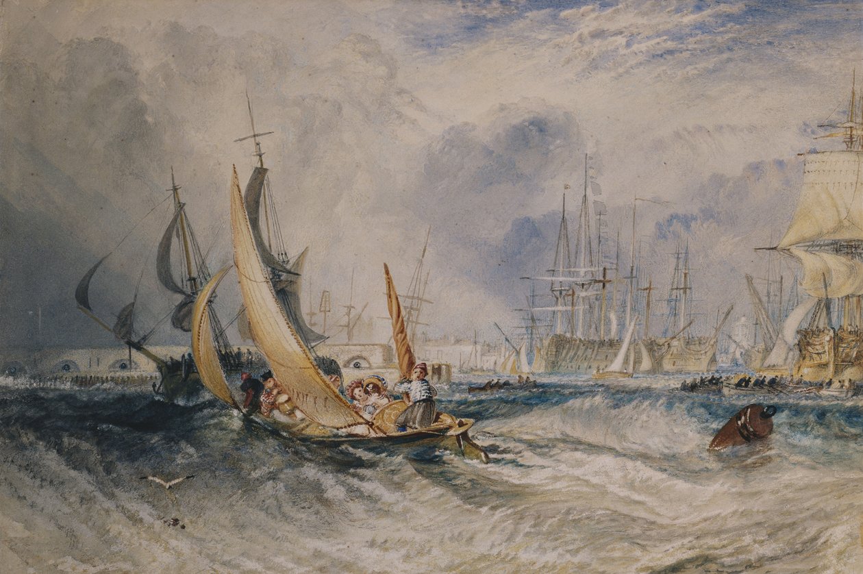 Gosport: The Entrance to Portsmouth Harbour, ca 1829 (akvarell förhöjd med gummi arabicum på papper) av Joseph Mallord William Turner