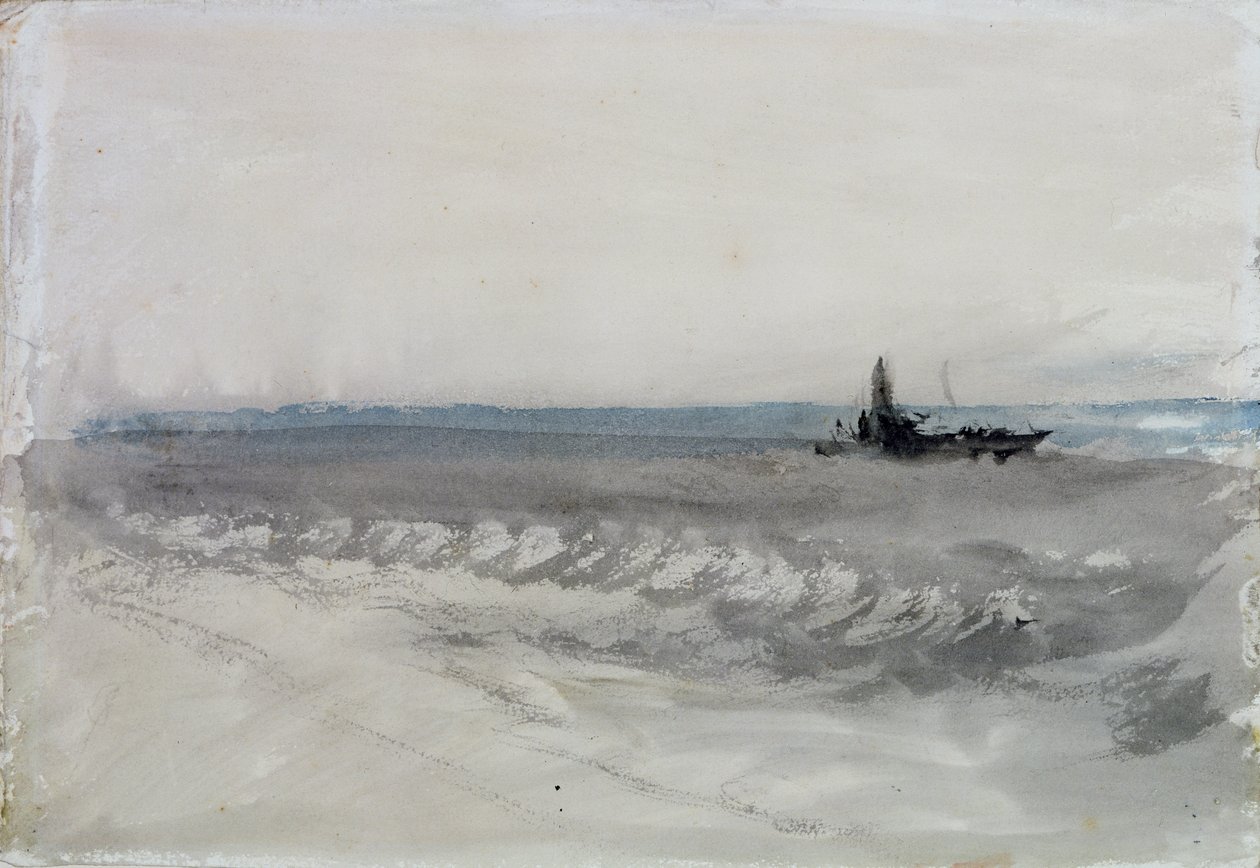 Grå havet, båt som springer i land, ca 1840 (akvarell på papper) av Joseph Mallord William Turner