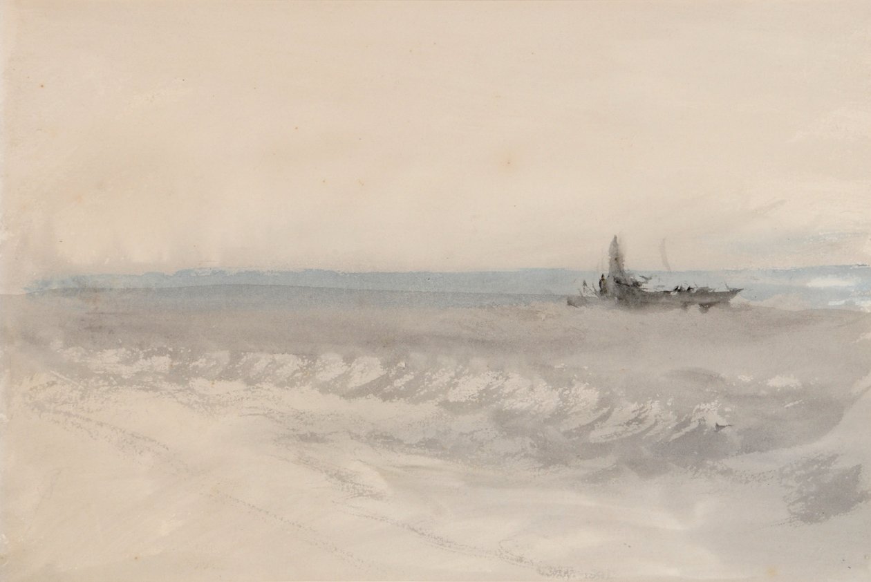 Grey Sea, Boat Running Ashore, ca 1845-50 (akvarell på papper) av Joseph Mallord William Turner
