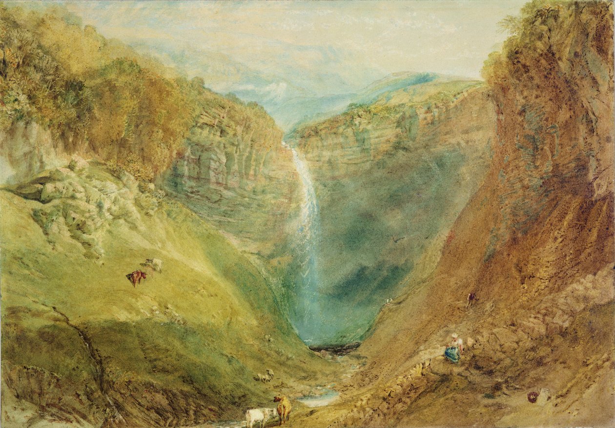 Hardraw Fall, Yorkshire, ca 1820 av Joseph Mallord William Turner