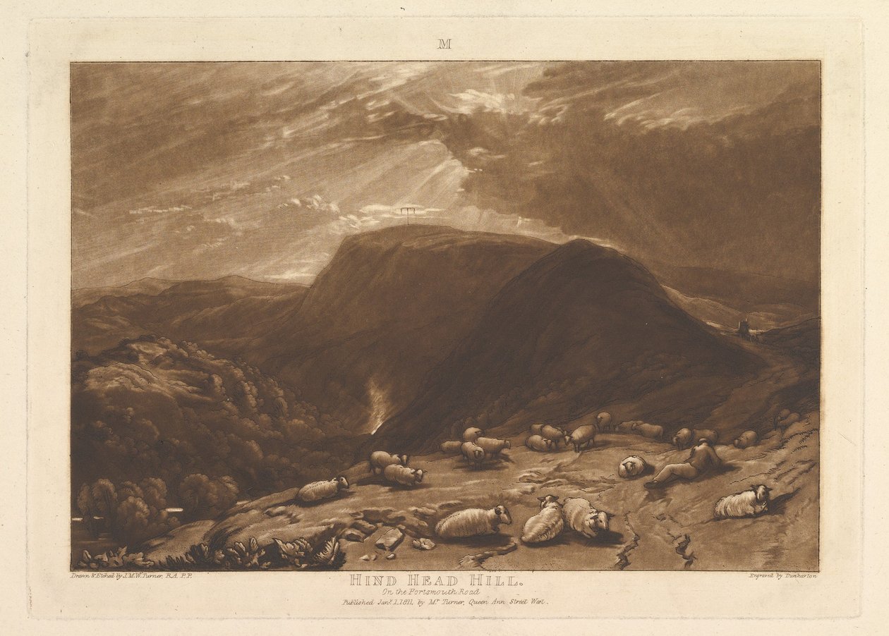 Hind Head Hill, On the Portsmouth Road Liber Studiorum, del V, skylt 25, 1 januari 1811. av Joseph Mallord William Turner
