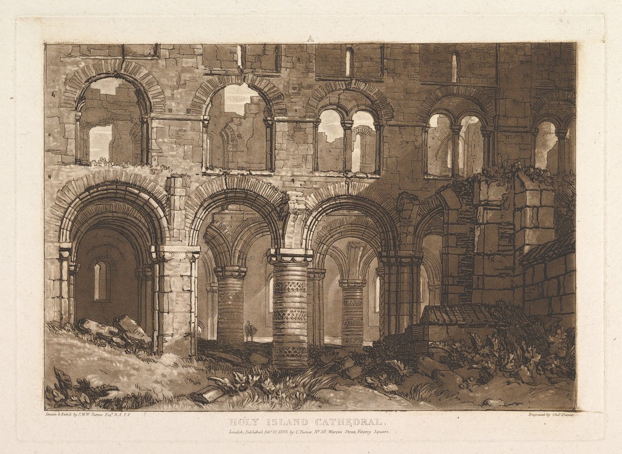 Holy Island Cathedral Liber Studiorum, del III, skylt 11, 20 februari 1808. av Joseph Mallord William Turner