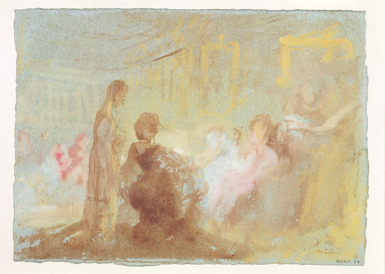 Interiör på Petworth House med människor i samtal, 1830 (gouache) av Joseph Mallord William Turner
