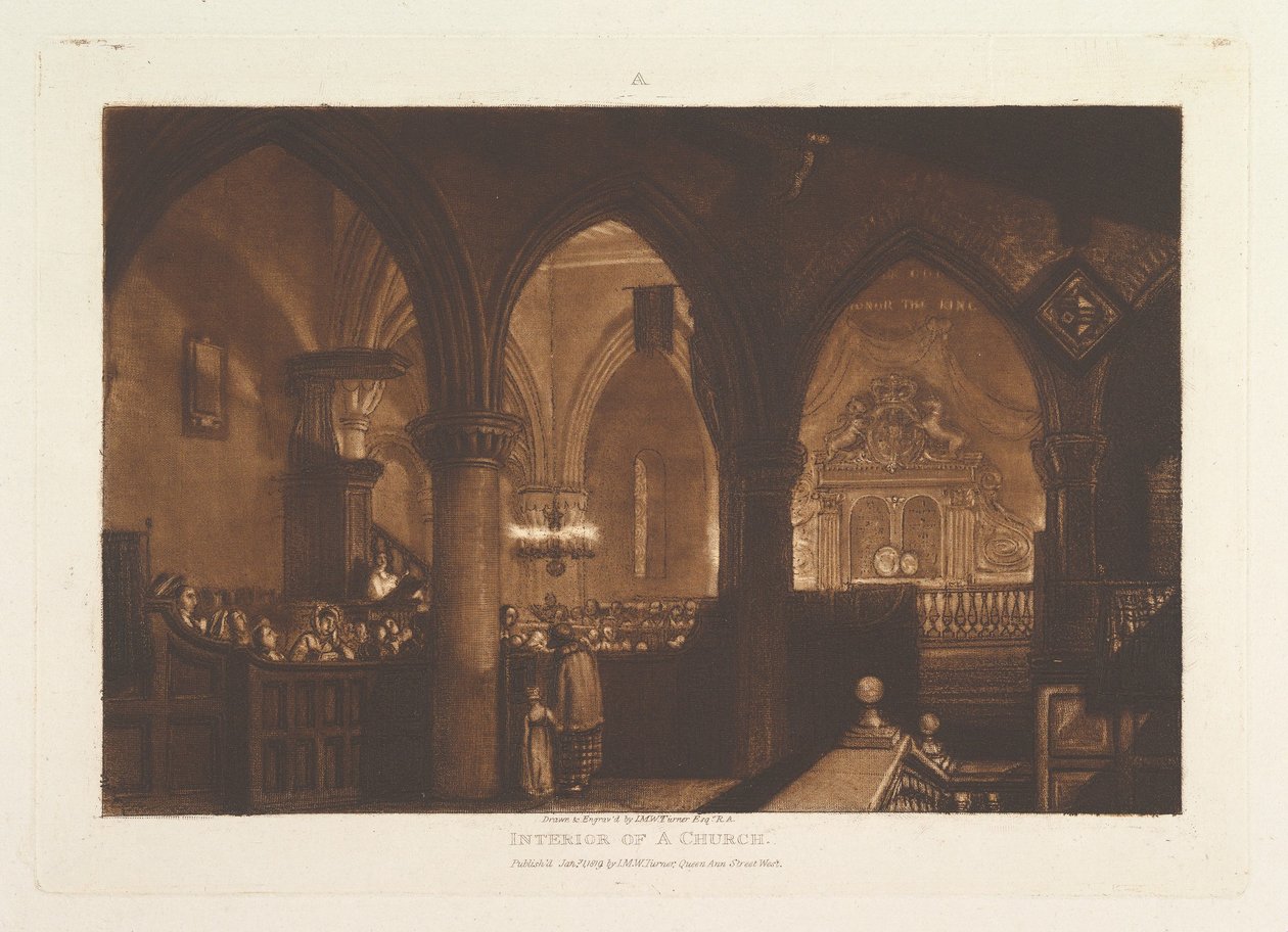 Interiör av en kyrka Liber Studiorum, del XIV, skylt 70, 1 januari 1819. av Joseph Mallord William Turner