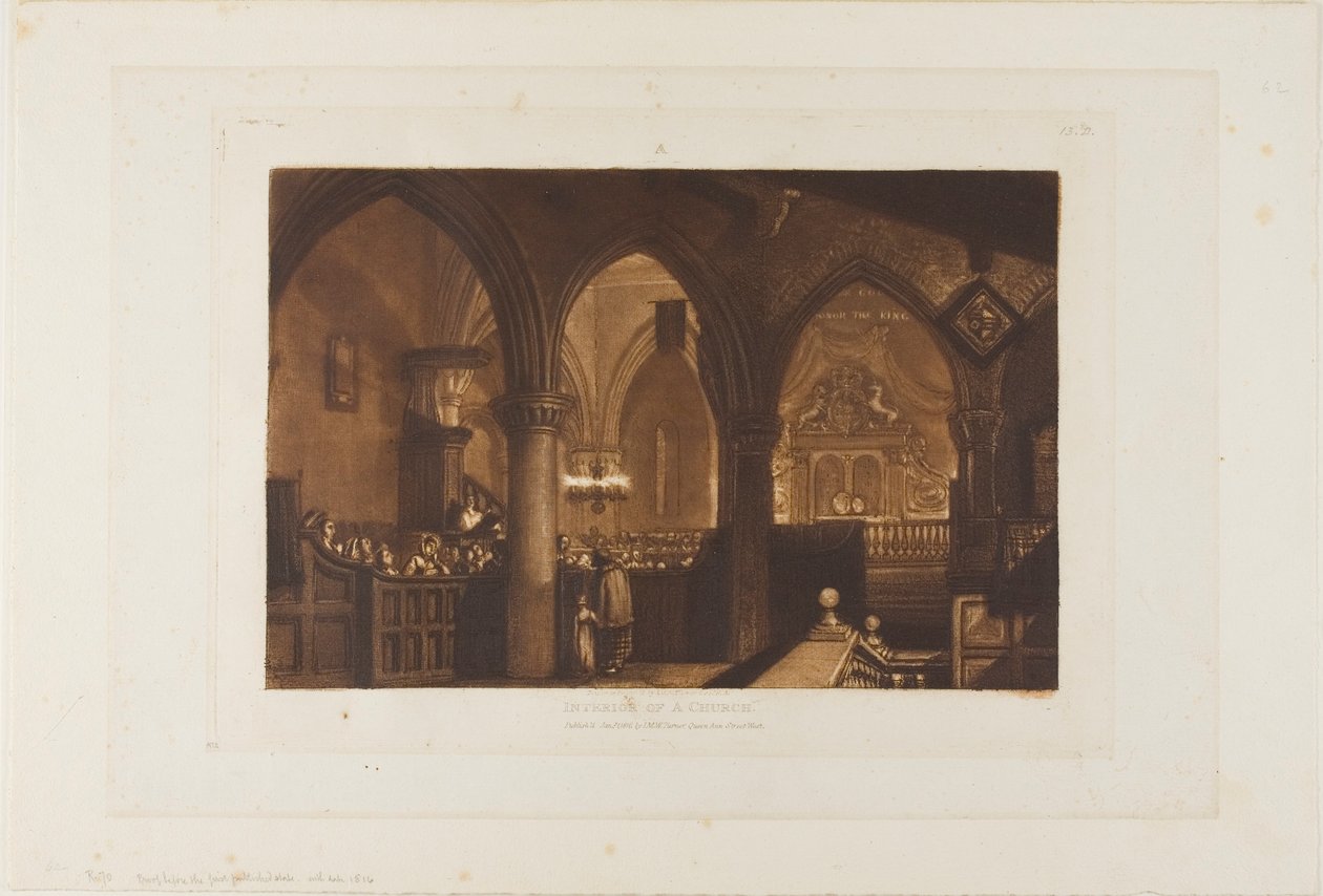 Interiör av en kyrka, skylt 70 från Liber Studiorum av Joseph Mallord William Turner