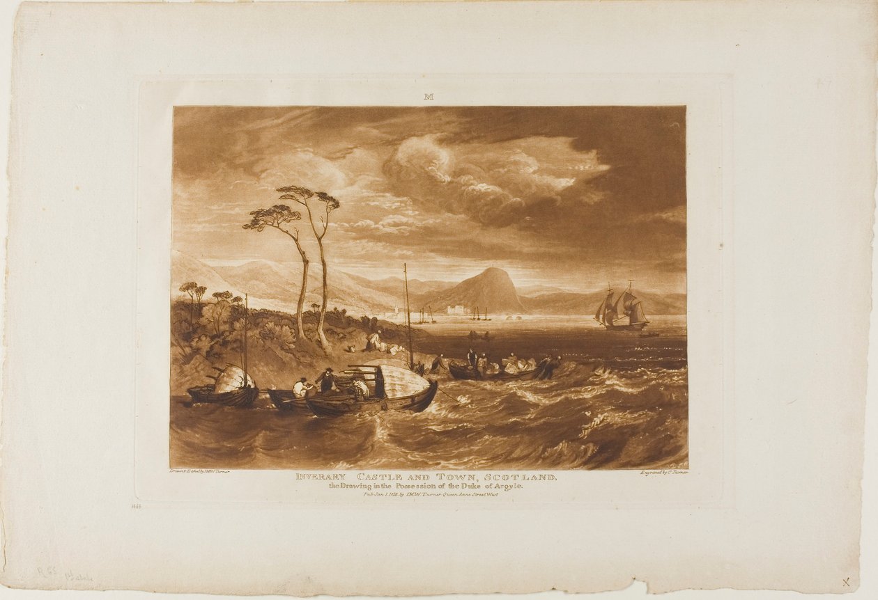 Inveraray Castle and Town, skylt 65 från Liber Studiorum av Joseph Mallord William Turner
