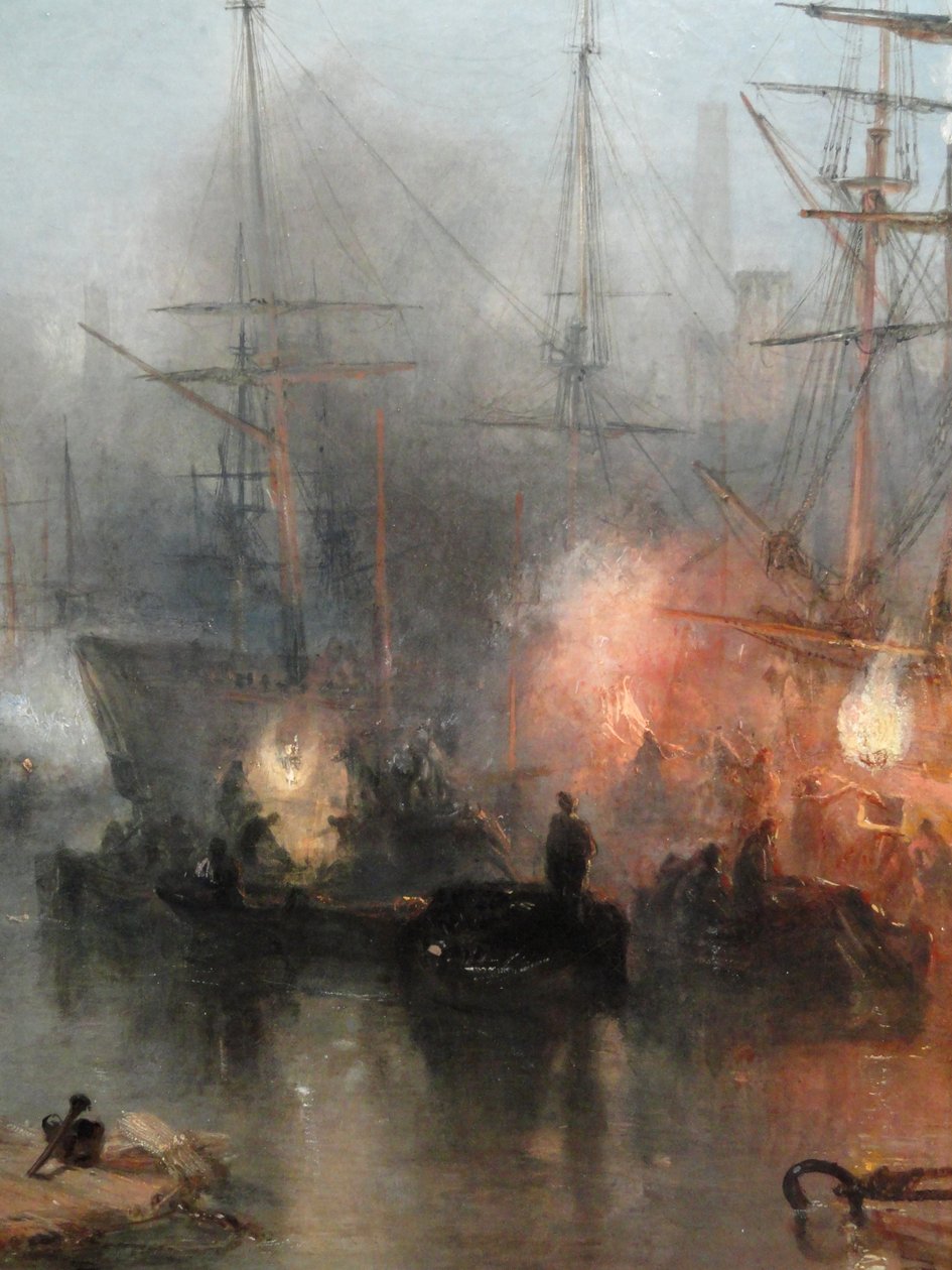 Keelmen heaving in coals by Moonlight, detalj, 1835 av Joseph Mallord William Turner