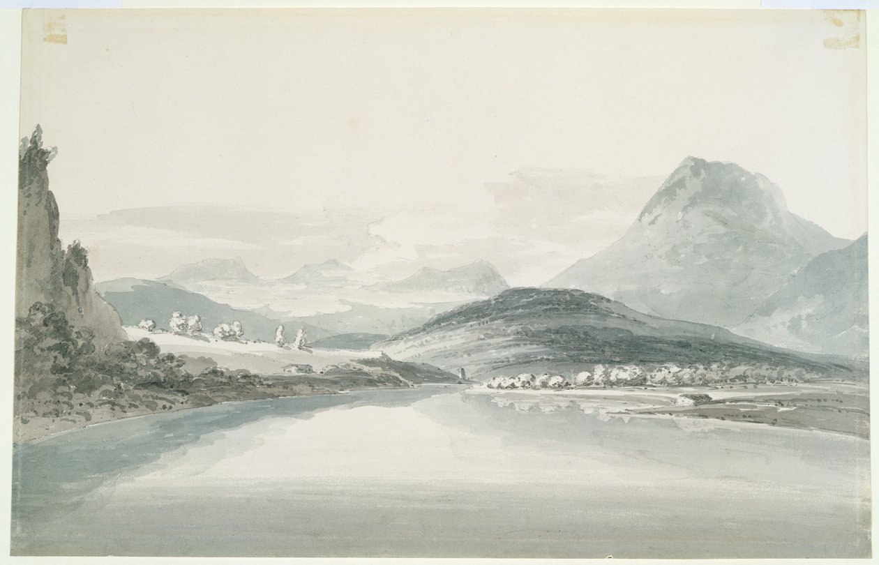 Lake of Klontal, efter John Robert Cozens (1752-99) (penna och akvarell på papper) av Joseph Mallord William Turner