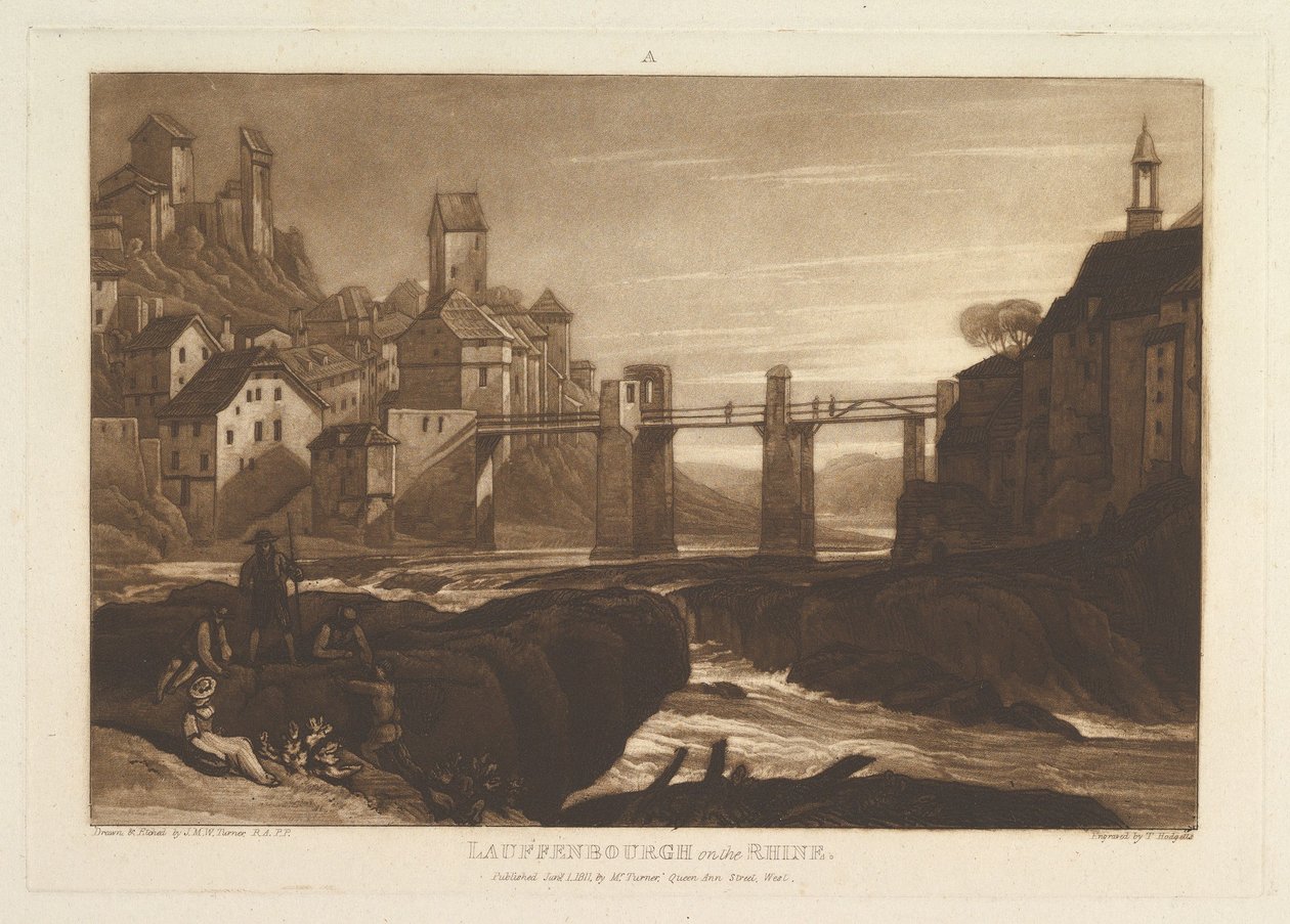 Lauffenbourgh vid Rhen Liber Studiorum, del VI, skylt 31, 1 januari 1811. av Joseph Mallord William Turner