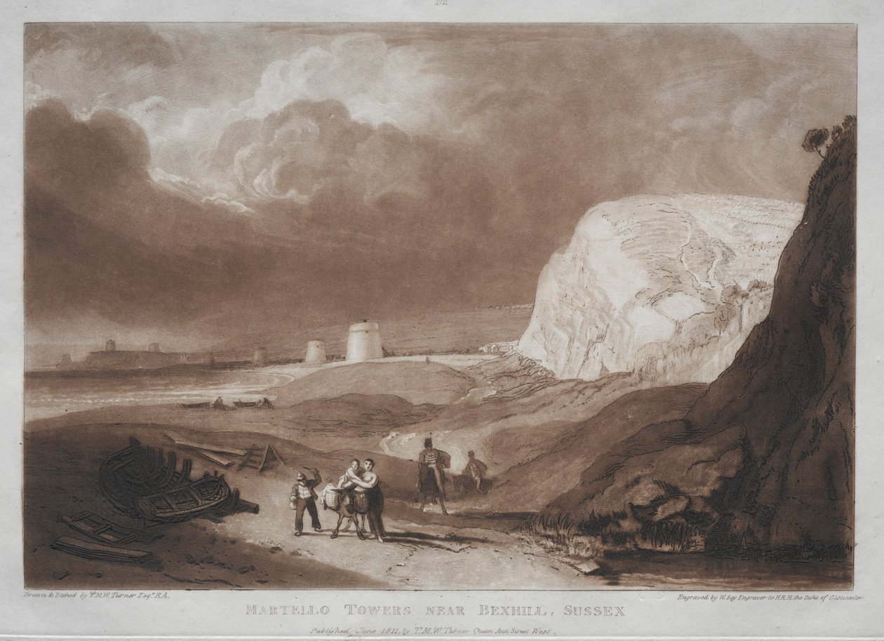 Studiebok: Martello Towers, nära Bexhill, Sussex. av Joseph Mallord William Turner