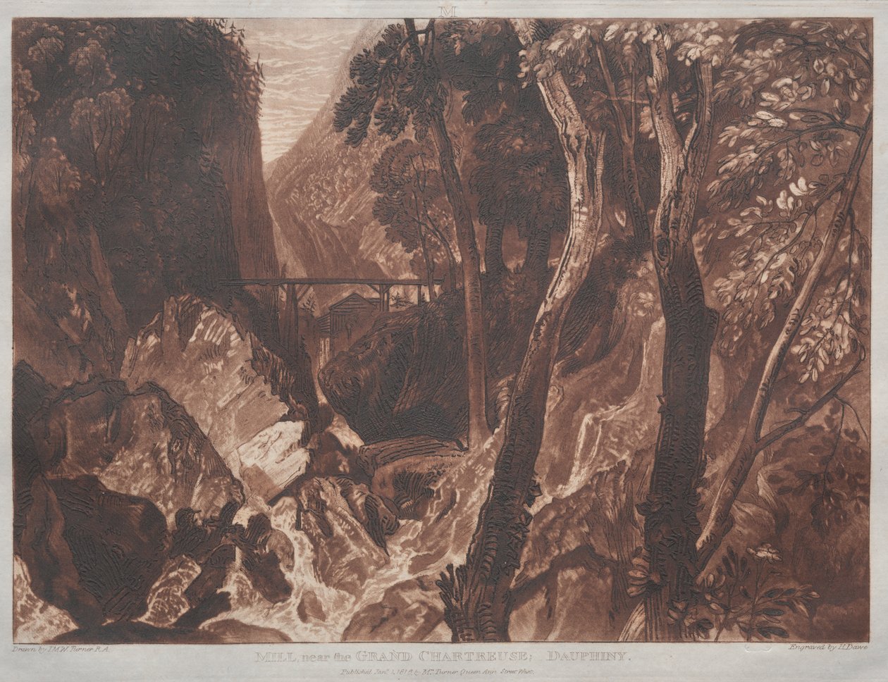 Liber Studiorum: Bruk nära Grand Chartreuse, Dauphiny av Joseph Mallord William Turner
