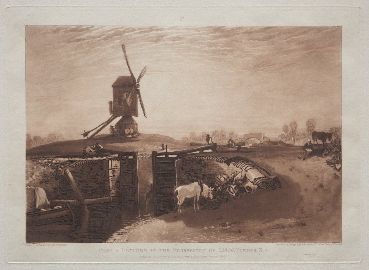 Liber Studiorum: Väderkvarn och lås av Joseph Mallord William Turner