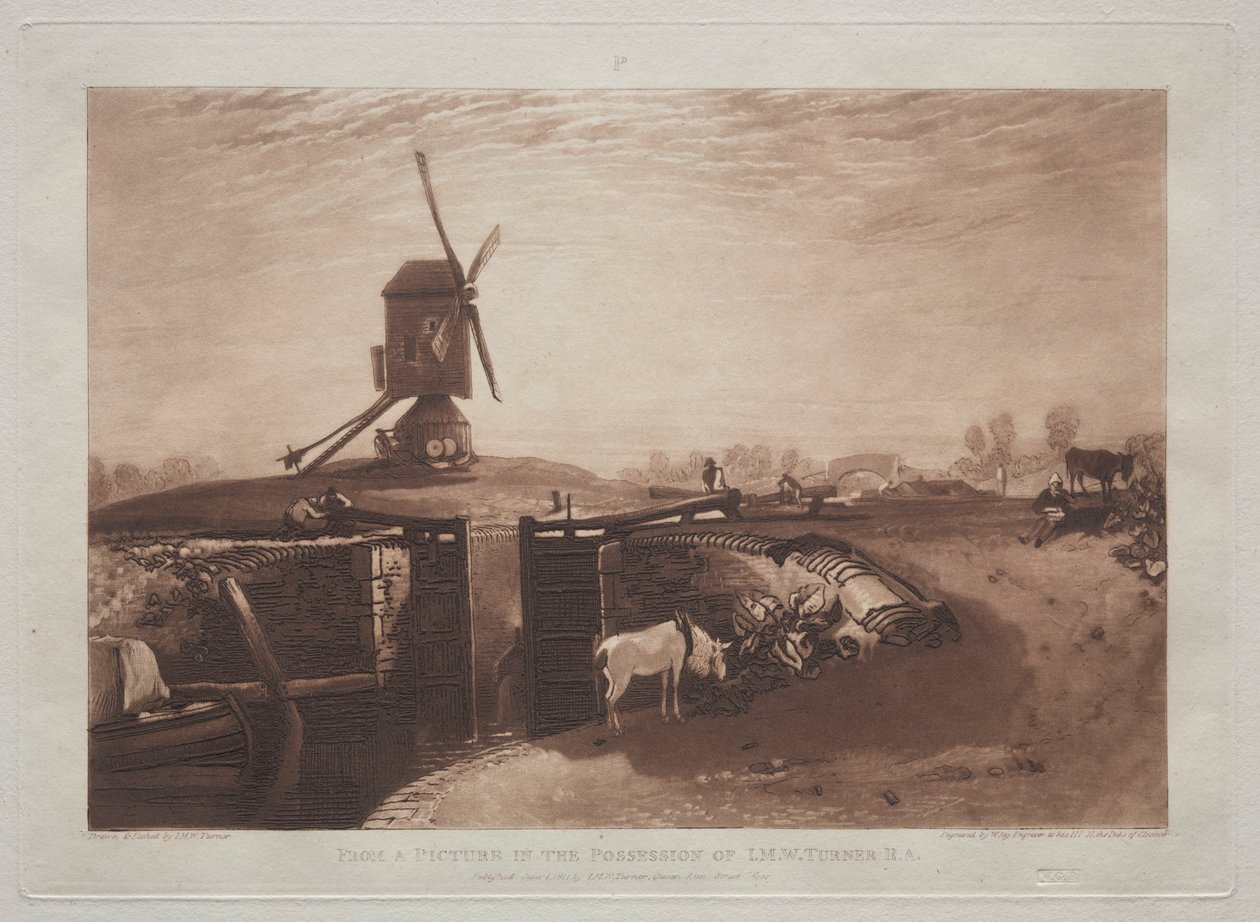 Liber Studiorum: Väderkvarn och lås. av Joseph Mallord William Turner