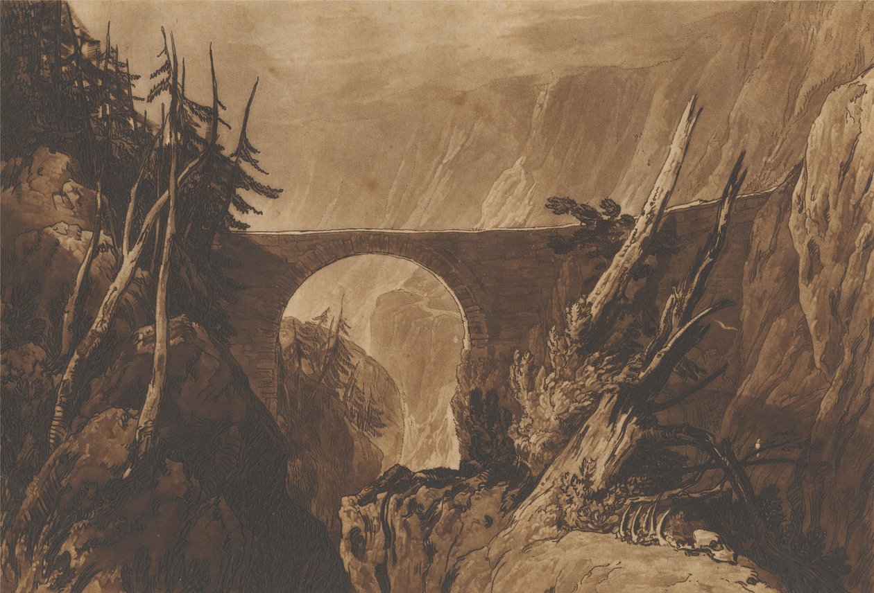 Lilla Djävulsbron över Reuss ovanför Altdorf, Schweiz av Joseph Mallord William Turner