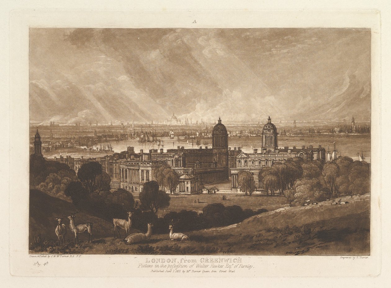 London från Greenwich Liber Studiorum, del V, skylt 26, 1 januari 1811. av Joseph Mallord William Turner