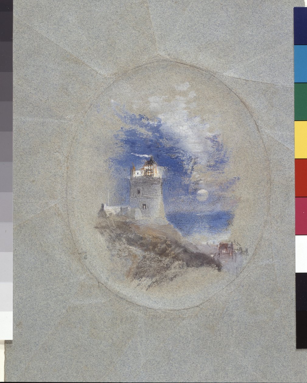 Lowestoffe Lighthouse (gouache på blått papper) av Joseph Mallord William Turner