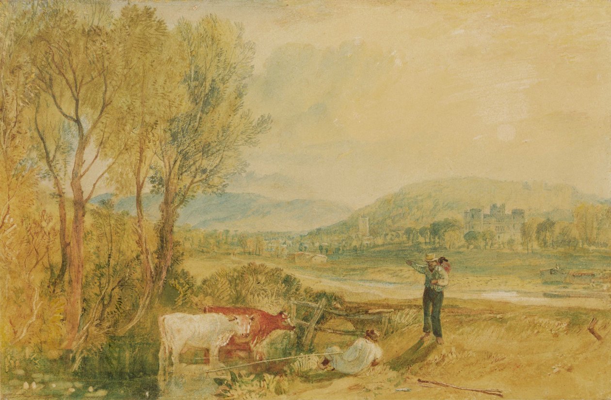 Lulworth Castle, Dorset, ca 1820 (akvarell med utskrapa på vävt papper) av Joseph Mallord William Turner