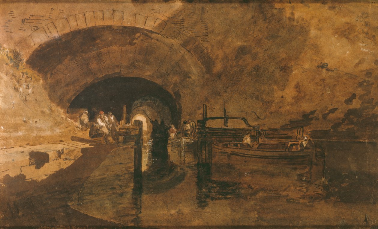 Män och pråmar vid tunnelingången av Joseph Mallord William Turner