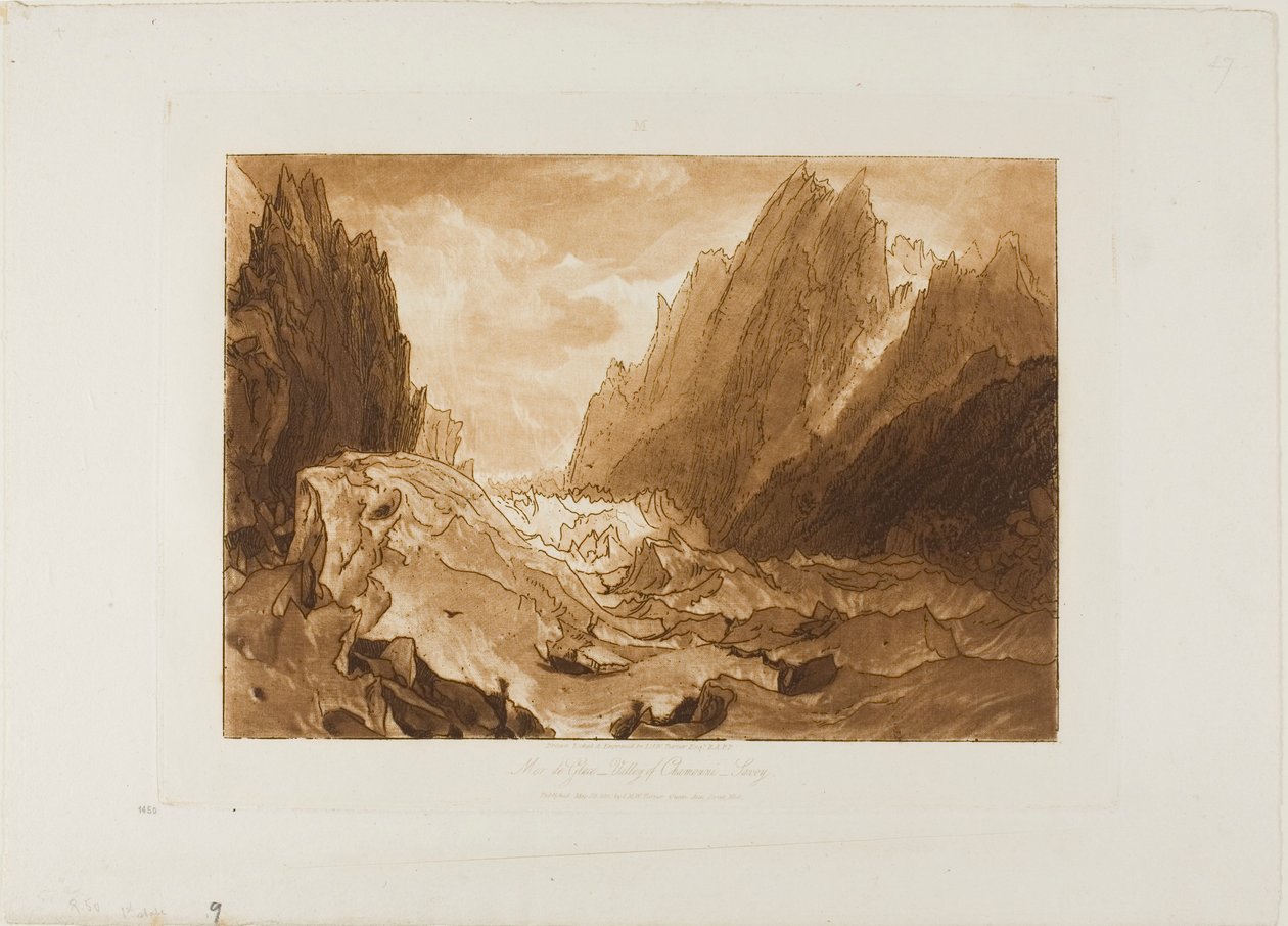 Mer de Glace, skylt 50 från Studieboken av Joseph Mallord William Turner