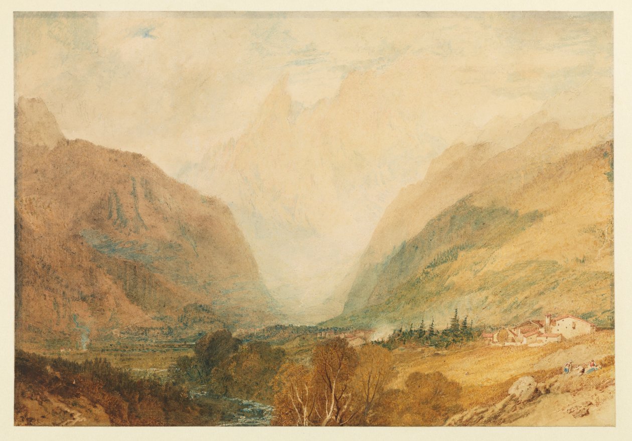 Mont Blanc, från ovan Courmayeur, cirka 1810 av Joseph Mallord William Turner