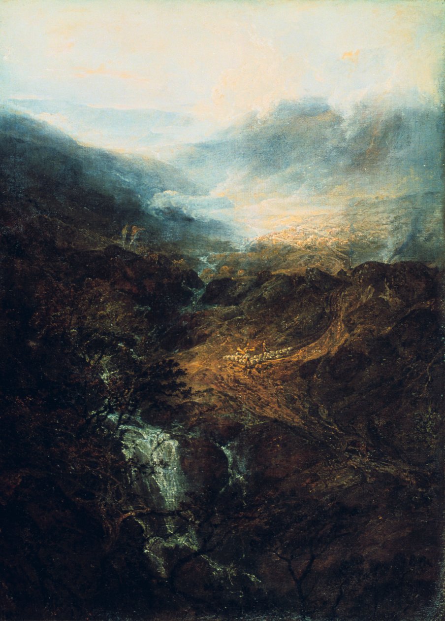 Morgon bland Coniston Fells, Cumberland, 1798 av Joseph Mallord William Turner