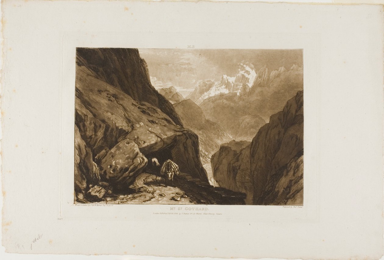 Mount Saint Gothard, tallrik 9 från Liber Studiorum av Joseph Mallord William Turner