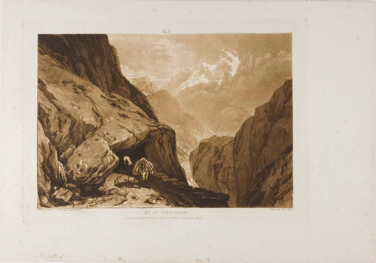 Mount Saint Gothard, tallrik 9 från Liber Studiorum av Joseph Mallord William Turner