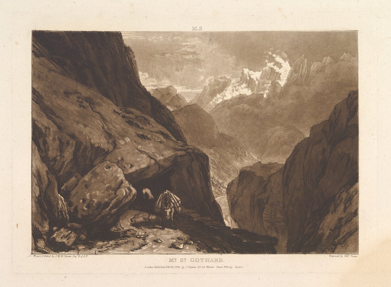 Berget St. Gothard Liber Studiorum, del II, skylt 9, 20 februari 1808. av Joseph Mallord William Turner