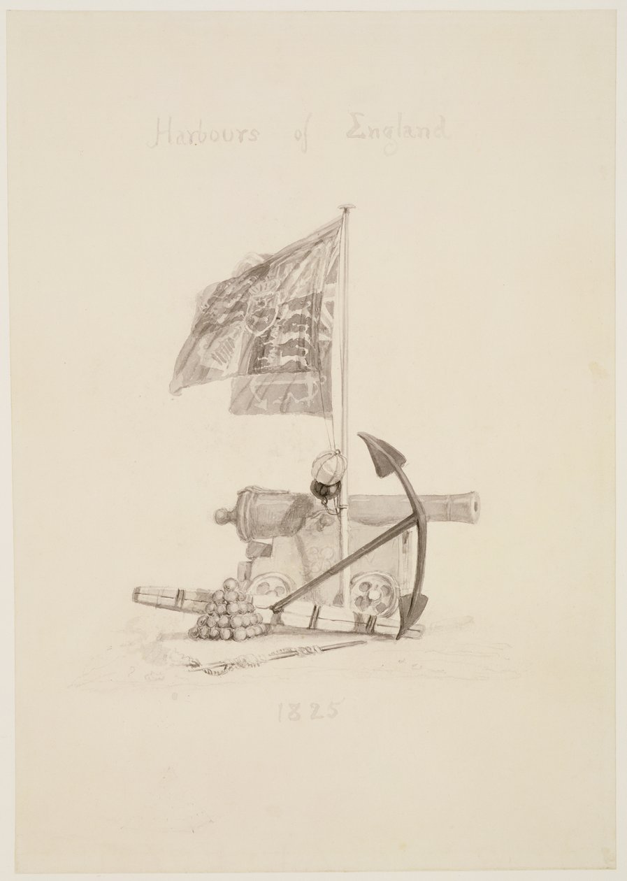 No.0567 Harbors of England, design för titelsidan på en bok, 1825 (bläck och tvätt) av Joseph Mallord William Turner