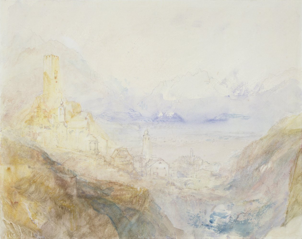 No.0588 Hospenthal, Fall of St. Gothard, morgon (se även 95126) av Joseph Mallord William Turner