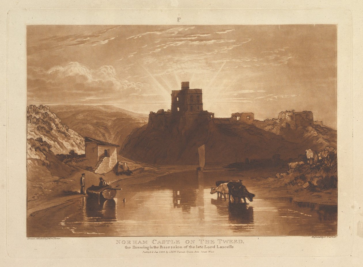 Norham Castle på Tweed Liber Studiorum, del XII, skylt 57, 1 januari 1816. av Joseph Mallord William Turner