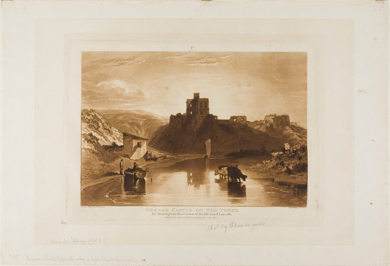 Norham Castle, skylt 57 från Studieboken av Joseph Mallord William Turner