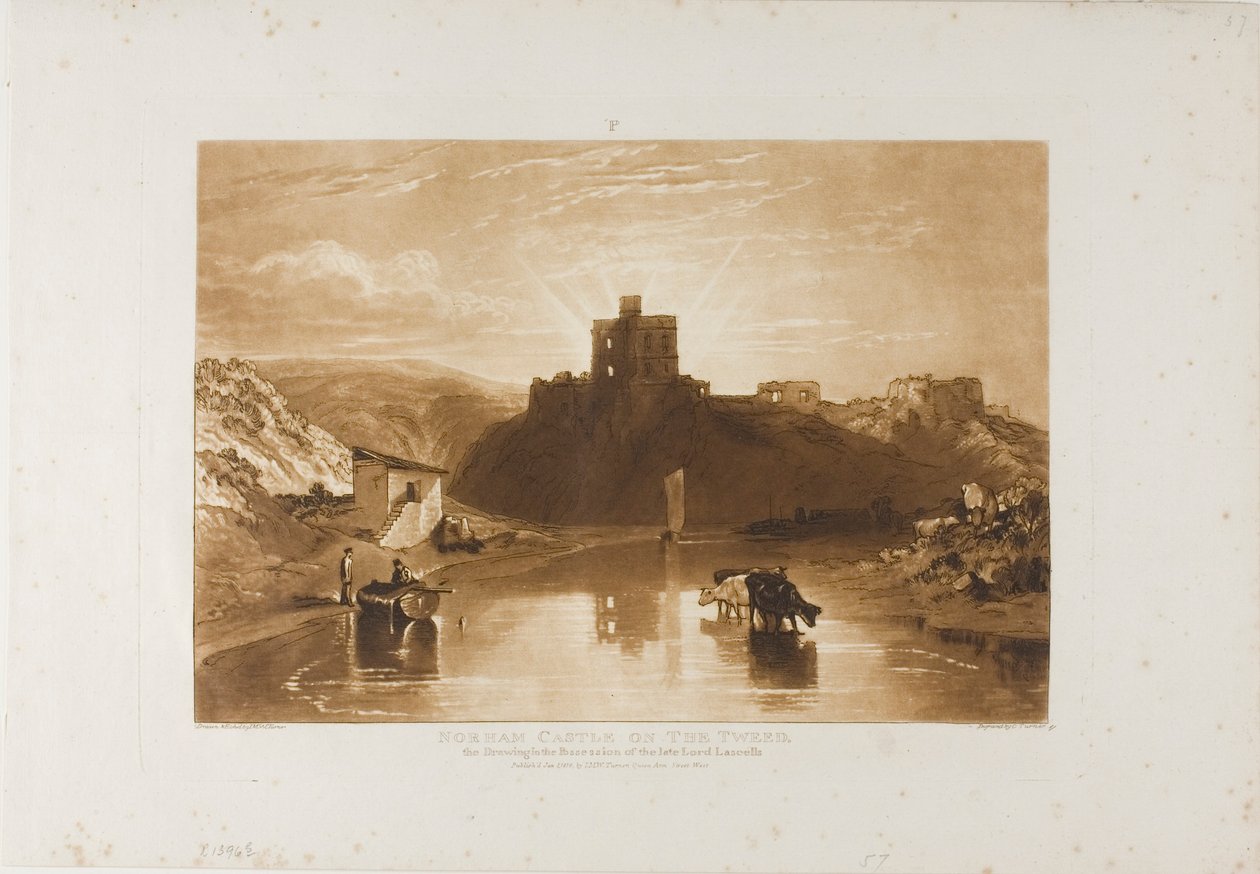 Norham Castle, skylt 57 från Studieboken av Joseph Mallord William Turner