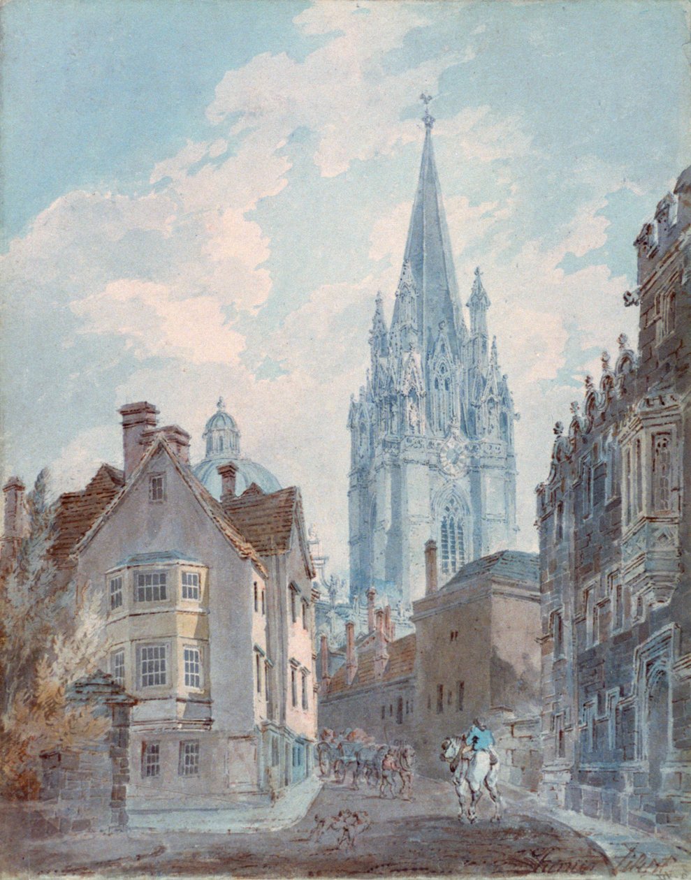 Oxford: St Marys från Oriel Lane, 1792-1793 av Joseph Mallord William Turner