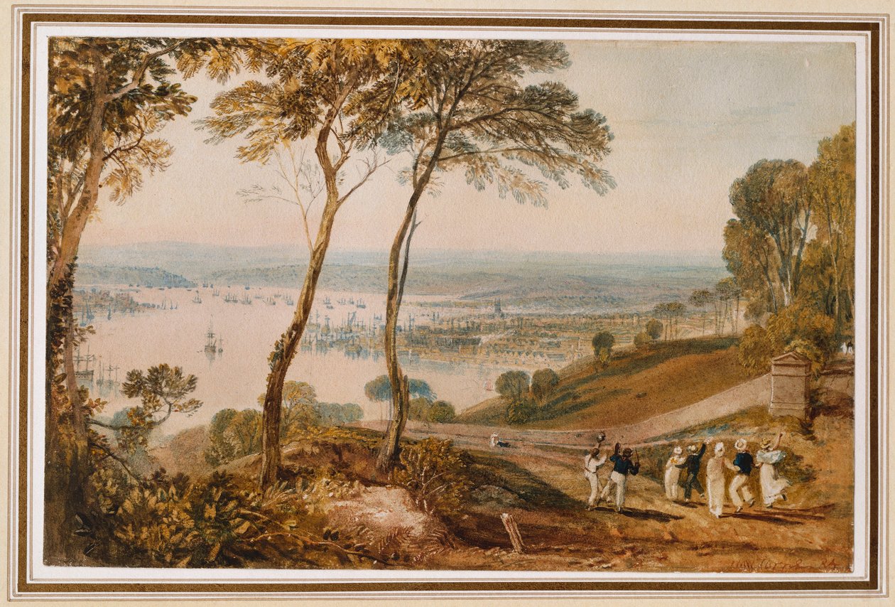 Plymouth Dock, från nära Mount Edgecumbe av Joseph Mallord William Turner