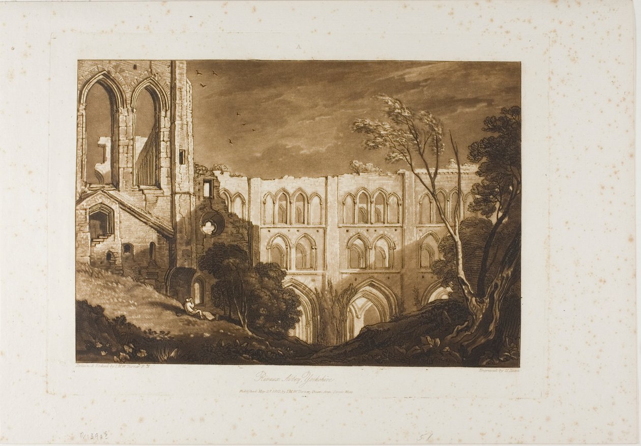 Rivaux Abbey, tallrik 51 från Liber Studiorum av Joseph Mallord William Turner
